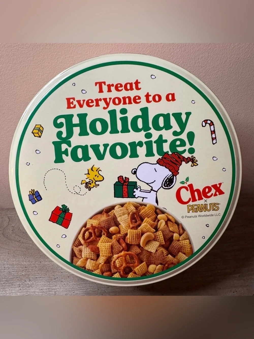 Peanuts and Chex Collab Holiday Tin Container 2025